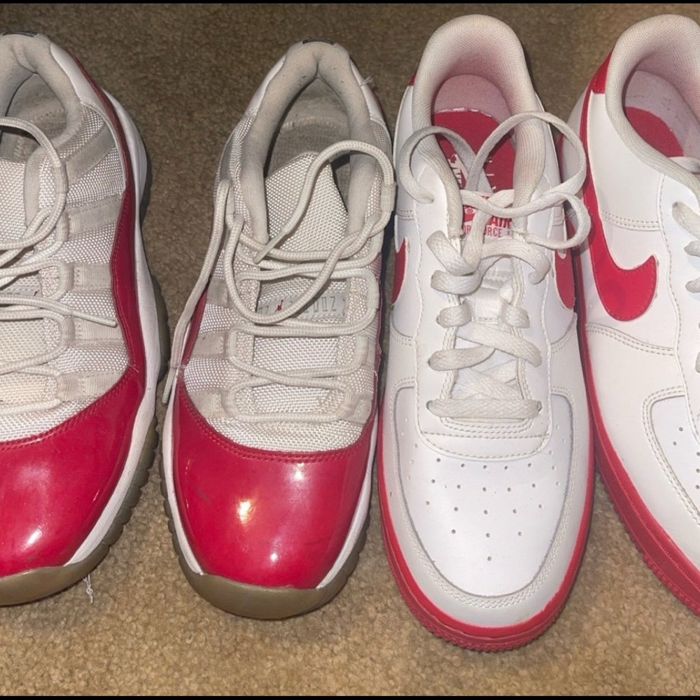 Red and White Sneakers Air forces size 7 Jordan 6.5